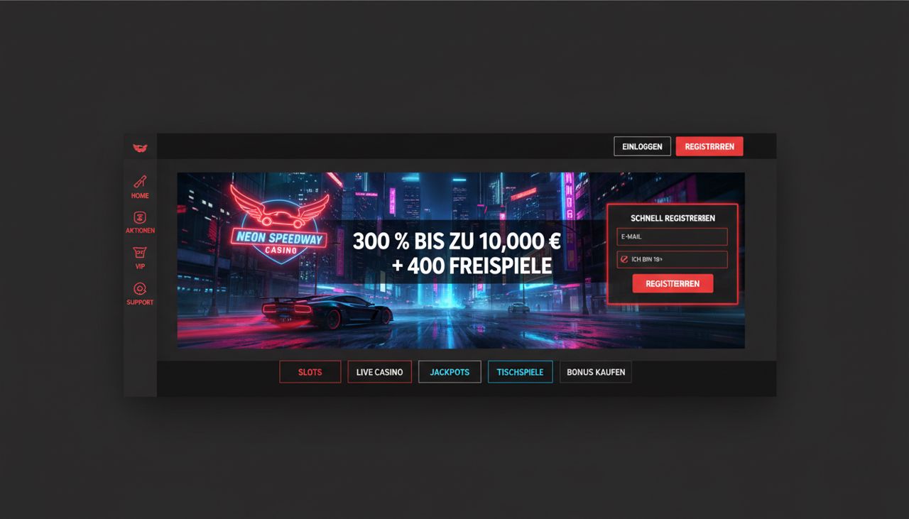 Startseite von Redracer mit Willkommensbonus und Registrierungsformular